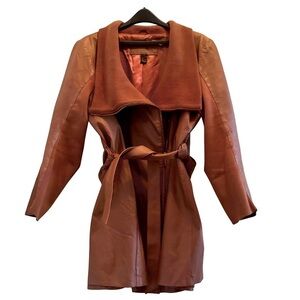 Vintage Iman Genuine Leather Belted Jacket with Knit Shawl Collar – Women’s 1X